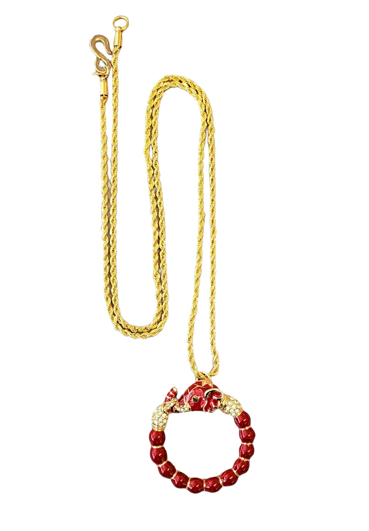 Red Elephant Magnify Glass 33" Necklace
