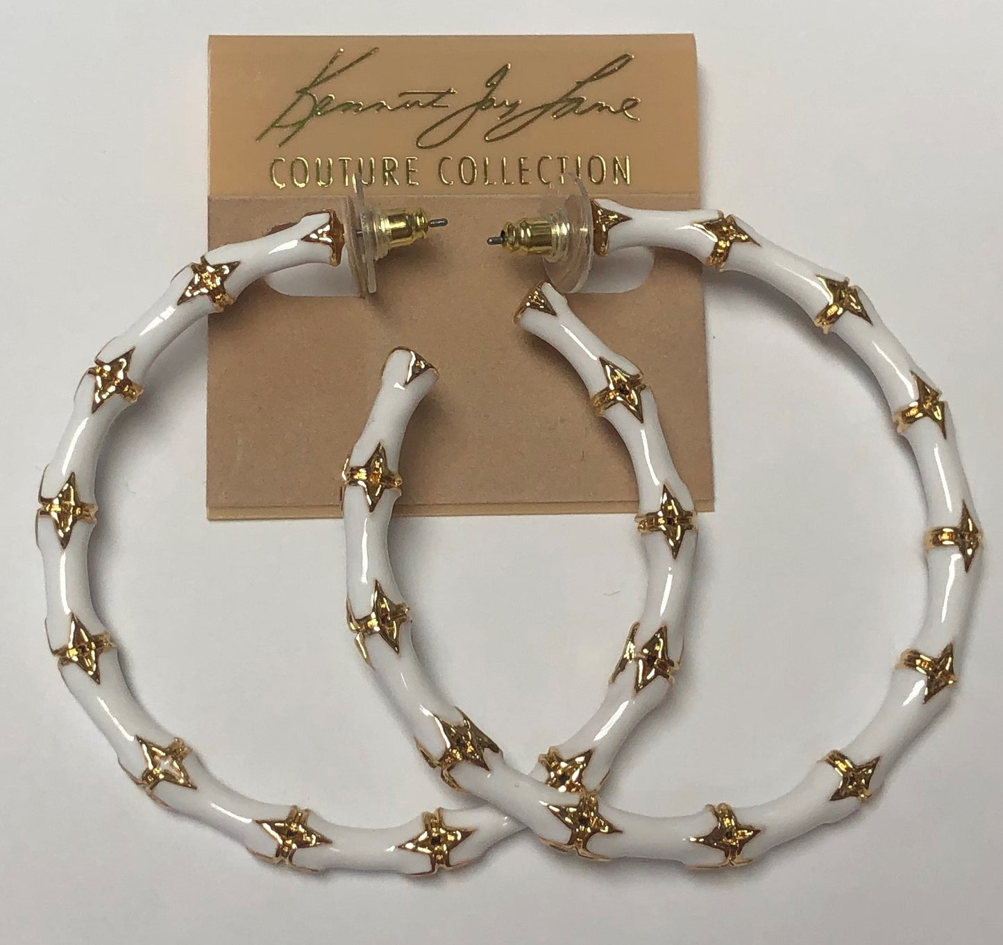 Large White Enamel Bamboo Hoop Pierced Earring