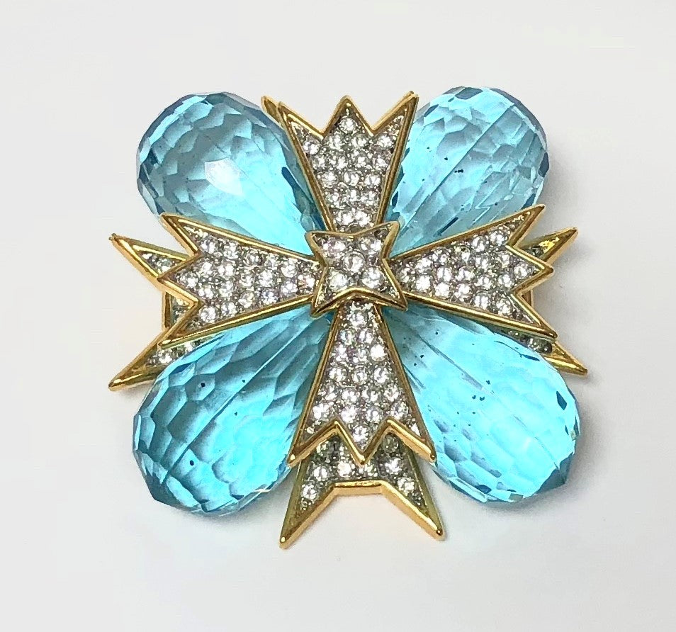 Gold Crystal Blue Cross Pin