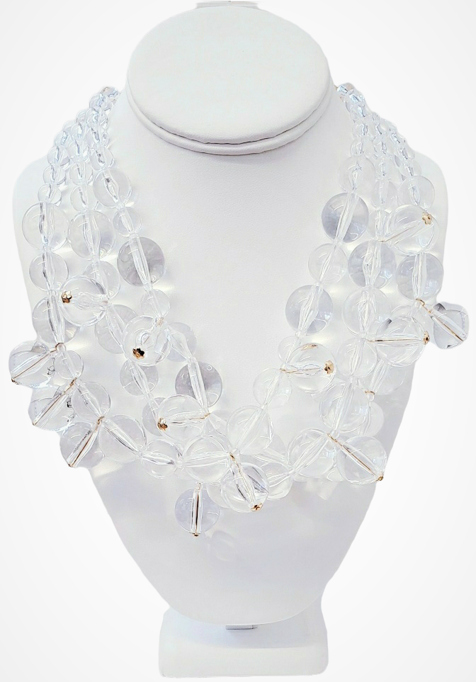 3row Clear Bead Cluster Drop Necklace
