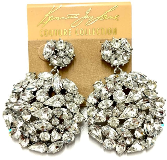 Silver and Crystal Round Drop Pierced Earring