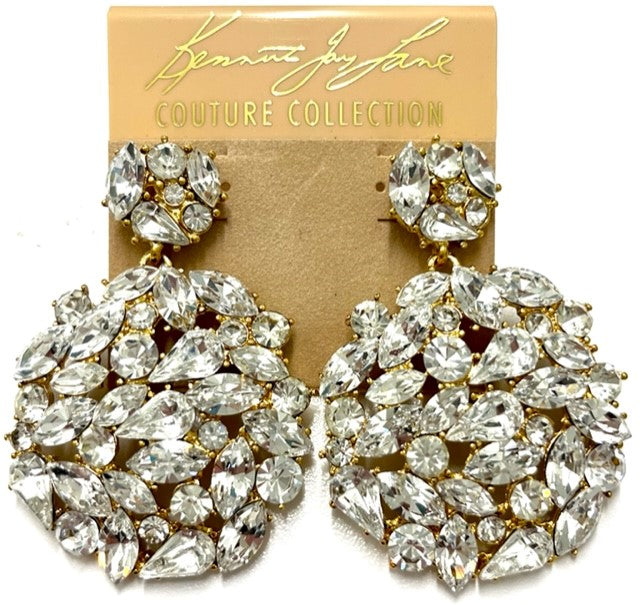 Gold and Crystal Round Drop Pierced Earring