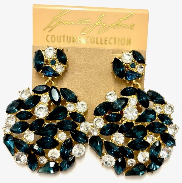 Crystal and Sapphire Round Drop Pierced Earring