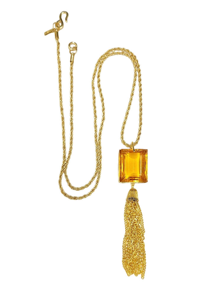 33" Topaz with Gold Chain Tassel Necklace