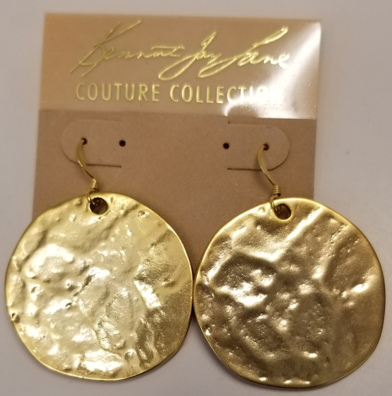 Large Satin Gold Coin Fish Hook Earring