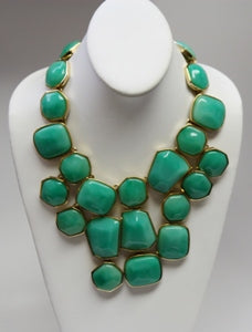 16" Polished Gold Set Jade Nuggets Drop Necklace