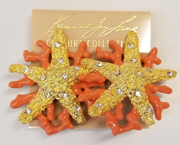 Gold Starfish and Coral Branch Clip Earring