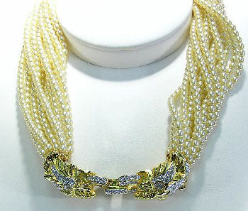 13 Row Cultura Pearl Tiger Head Clasp Necklace
