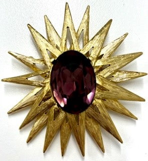 Faceted Amethyst Sunburst Pin