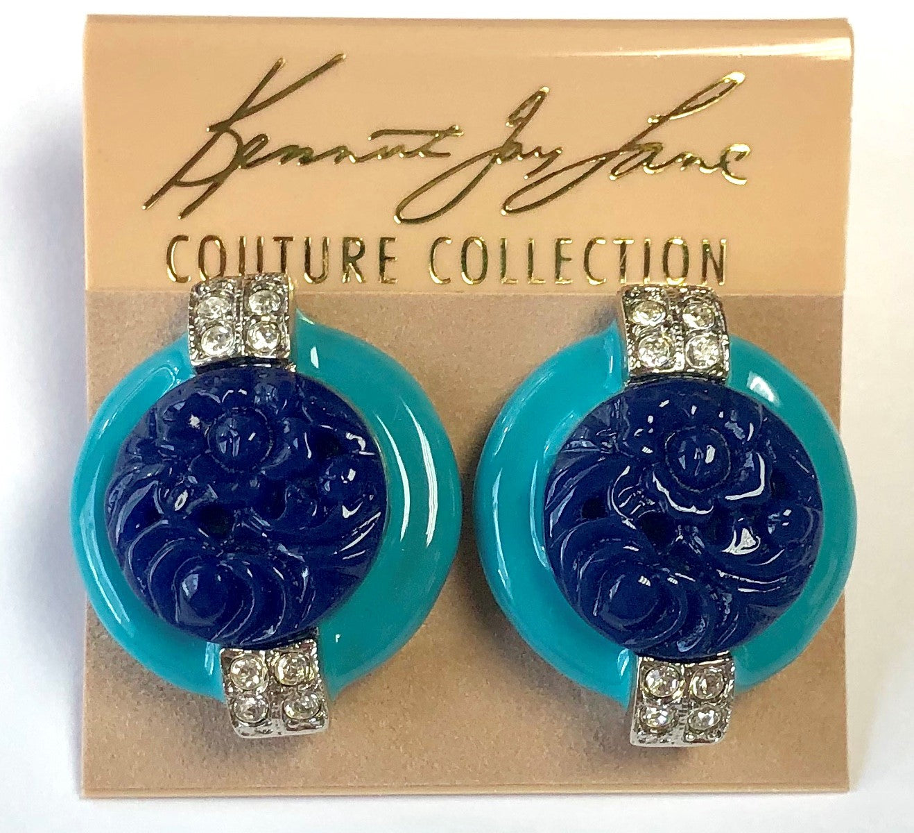 Turquoise Craved Lapis Deco Earring