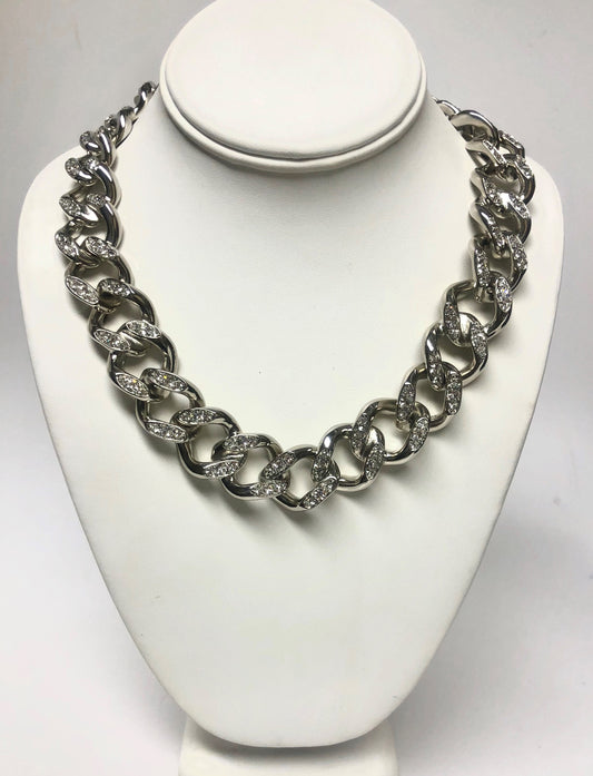 21" Rhodium With Crystals Link Necklace