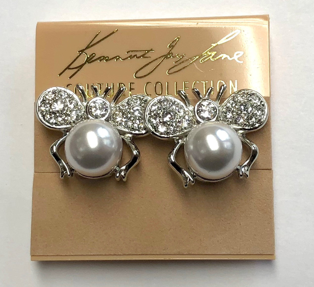 Rhodium Crystal Pearl Bug Clip Earring