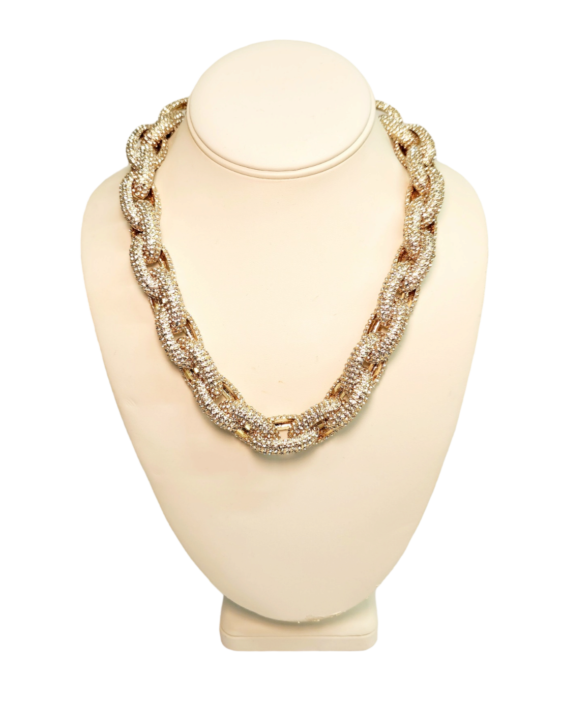 18" Gold with Crystal Open Oval Link Chain Necklace