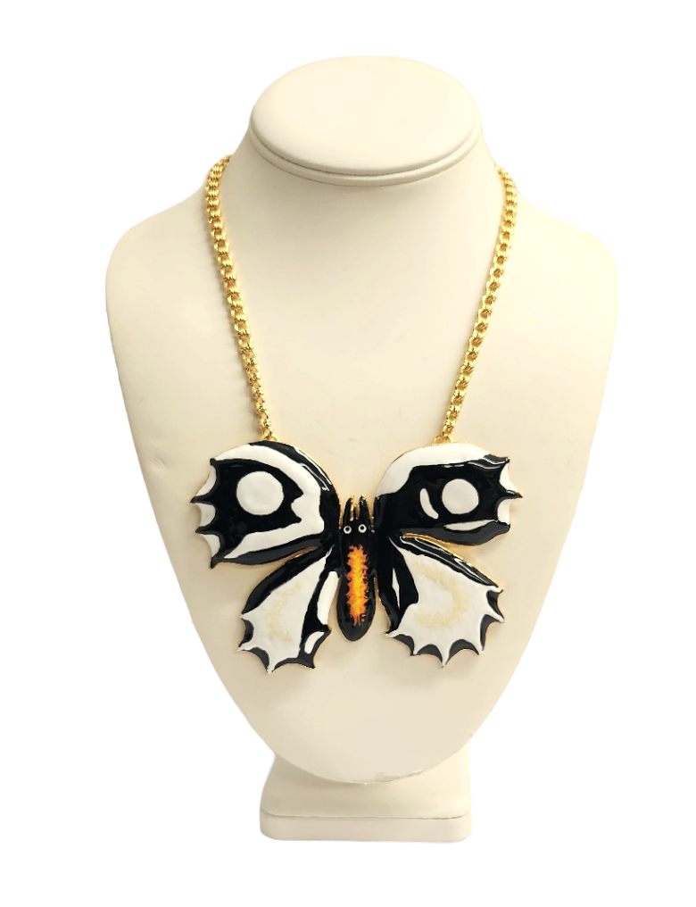 Gold Chain with Black- White & Orange Butterfly Necklace