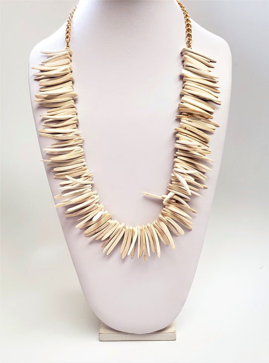 28" Light Wood Spikes and Gold Chain Necklace