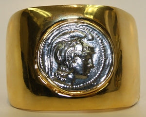 Polished Gold Base-Antique Silver Coin Cuff