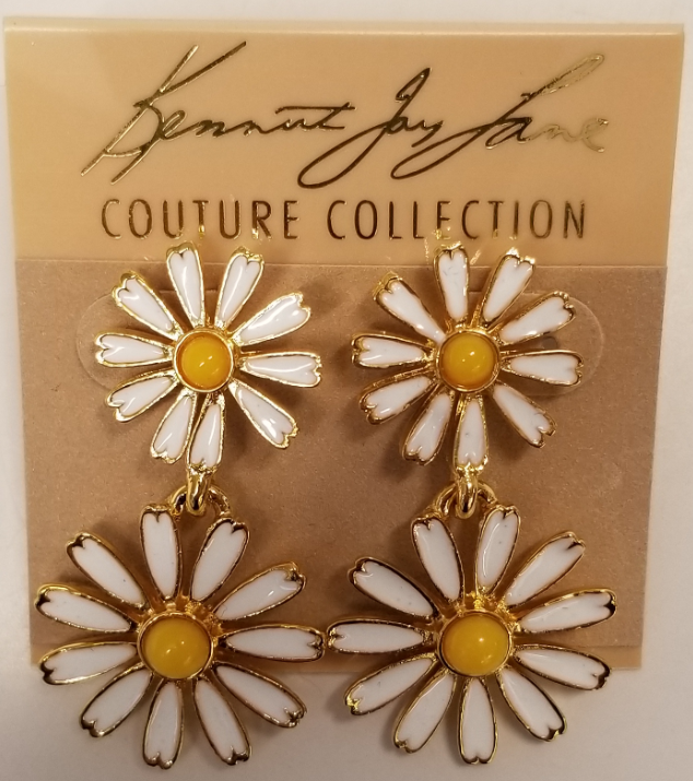 White Daisy Yellow Centers Drop Pierced Earring