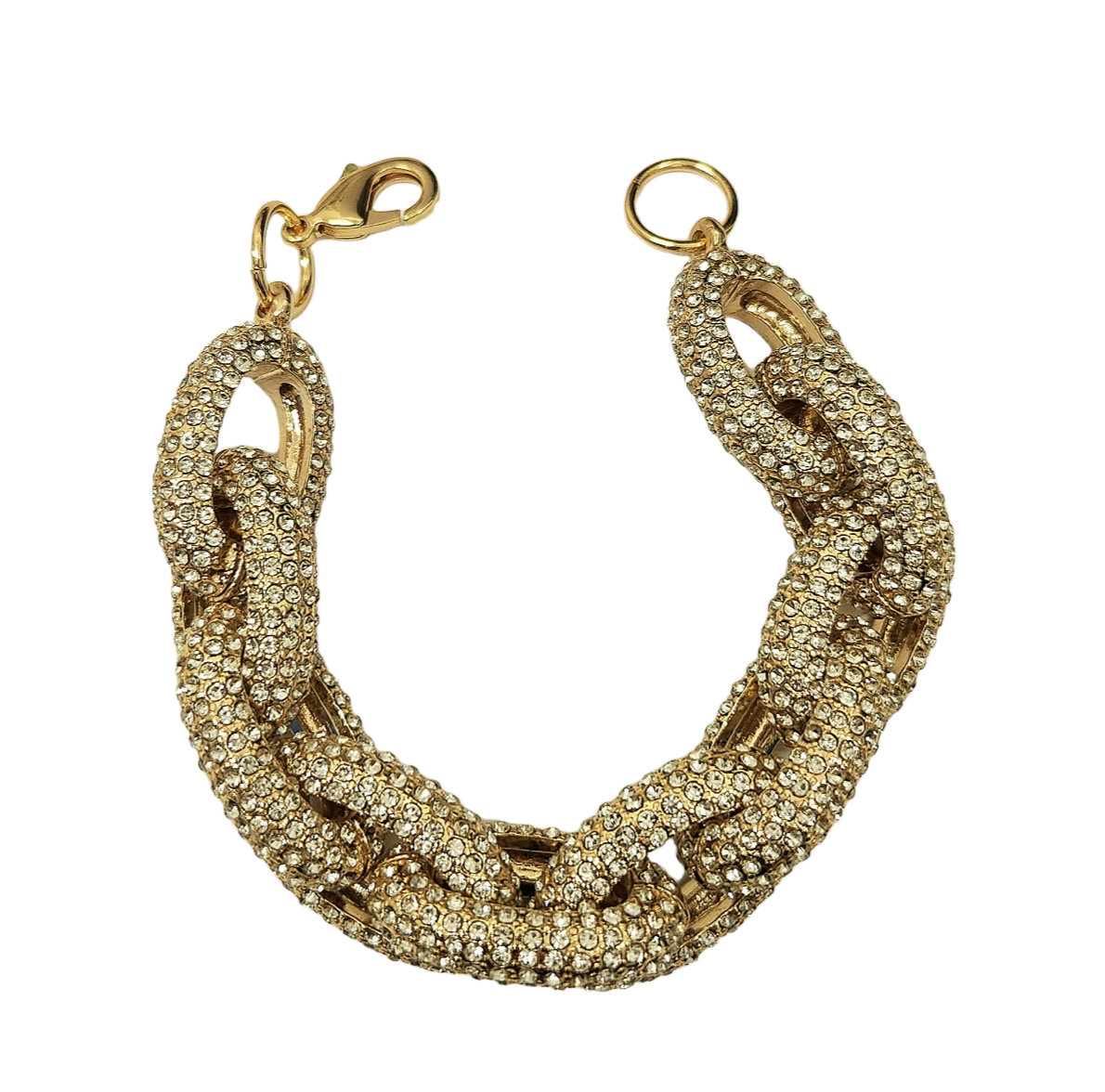 8" Gold with Crystal Open Oval Link Chain Bracelet