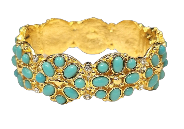 Gold Rhinestone with Turquoise Cabochons Magnetic Clasp Bracelet