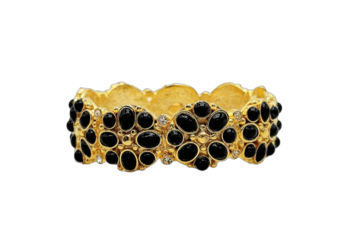 Gold Rhinestone with Black Cabochons Magnetic Clasp Bracelet