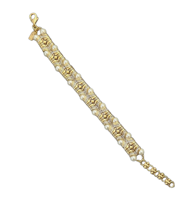 6.5+1.5" Extender Gold- Rhinestone with 6mm Pearls Bracelet