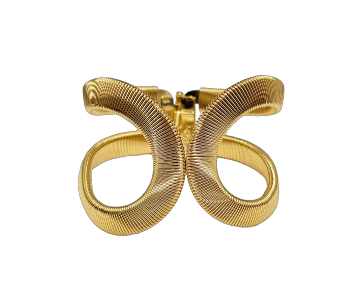 Open Hinge Ribbed Gold Cuff Bracelet