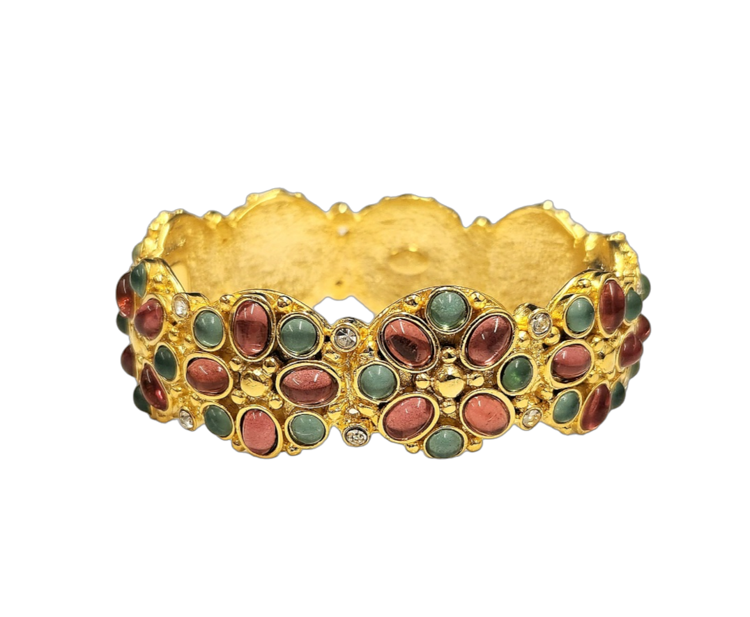 Gold Rhinestone with Aqua and Pink Magnetic Clasp Bracelet