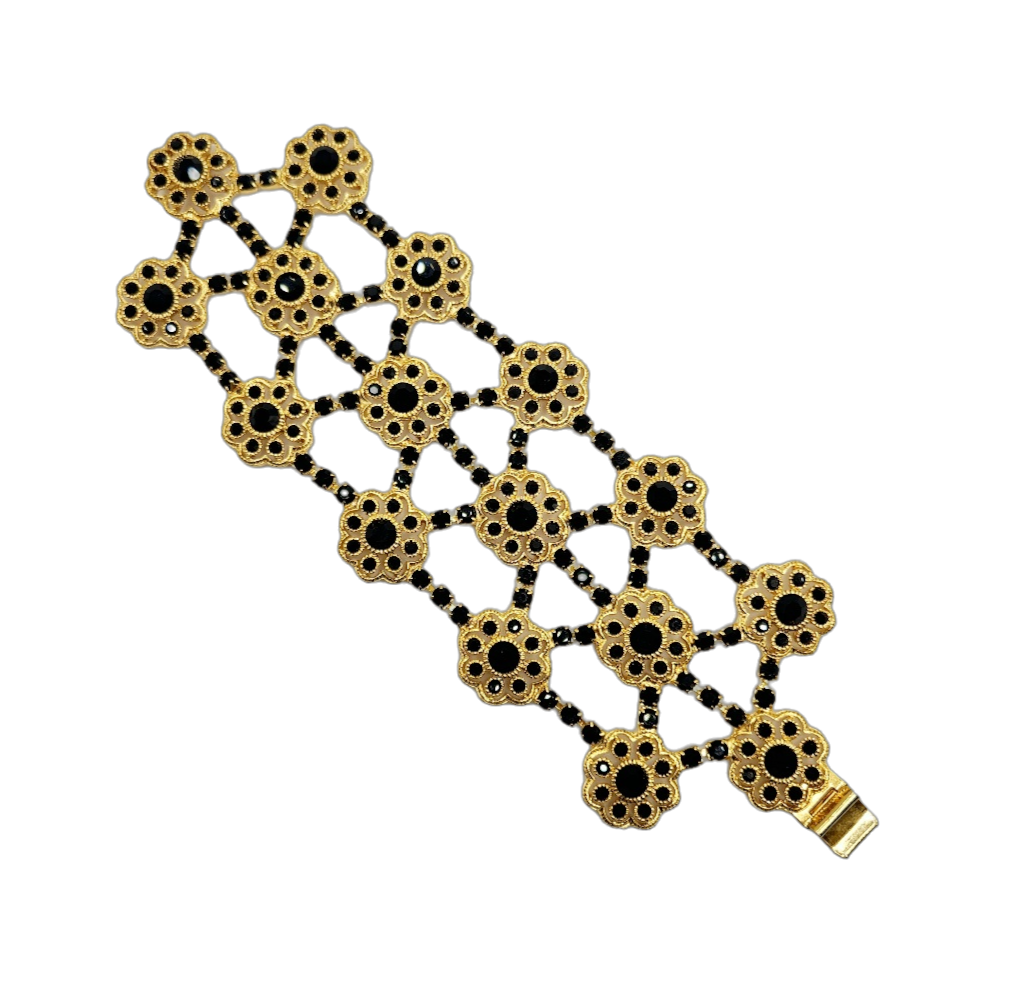 Gold with Jet Flower Bracelet