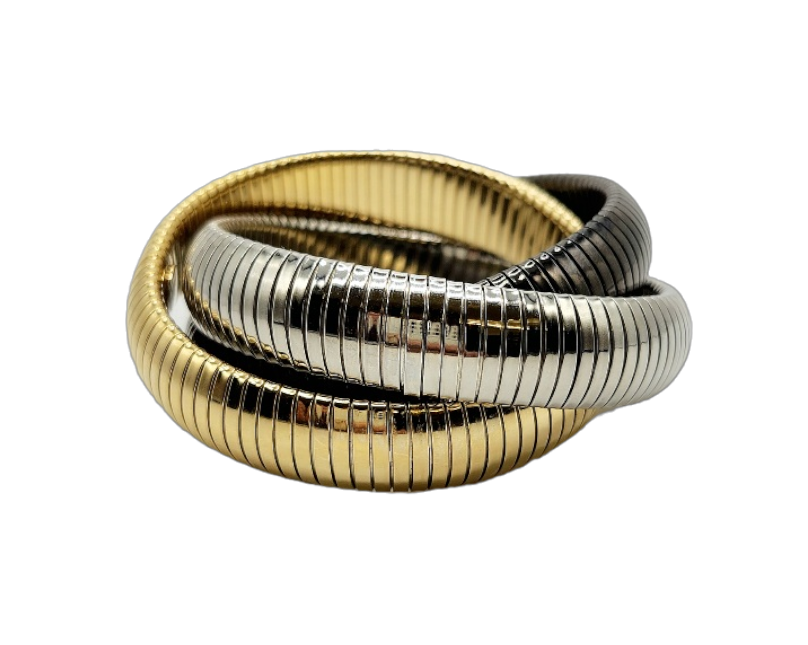 Gold- Rhodium- Gunmetal Triple Snake Chain Slip on Bracelet