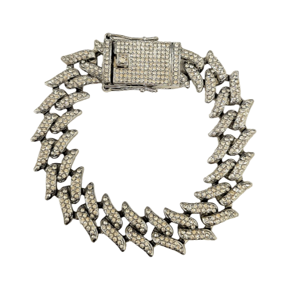 8" Silver with Crystal Herringbone Link Chain Bracelet
