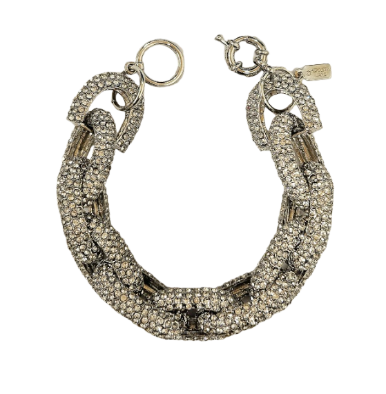 8" Silver with Crystal Open Oval Link Chain Bracelet