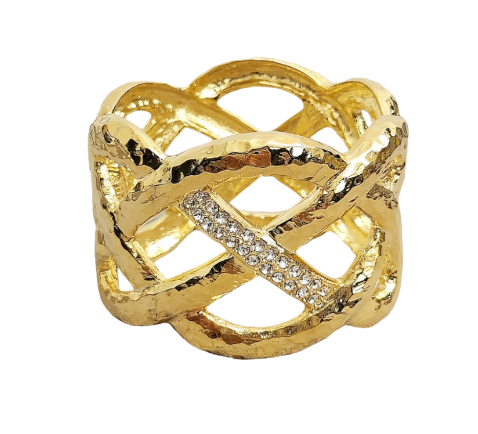 Gold with Crystal Criss Cross Cuff Bracelet