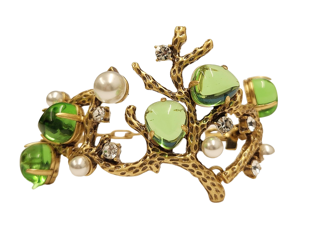 Gold Sea Branch with Pearls- Crystal- Peridot Bracelet