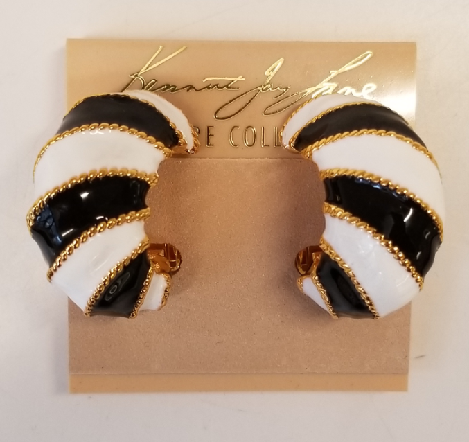 Black and White Enamel Hoop Earring