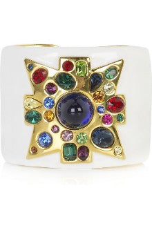 white enamel saphire center maltese cross cuff