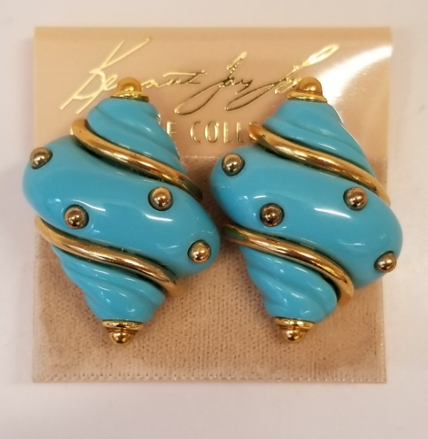 Turquoise Shell Earring with Gold Dots