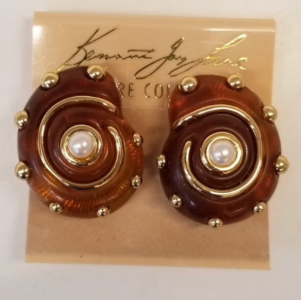 Tortoise and Gold Dots Snail Shell Clip Earring