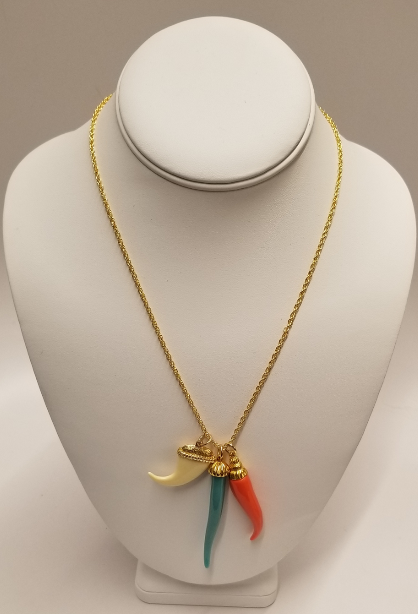 18" Gold Chain Multi Color Charm Necklace