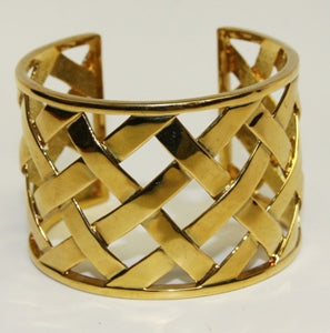Polished Gold Basket Weave Cuff Bracelet