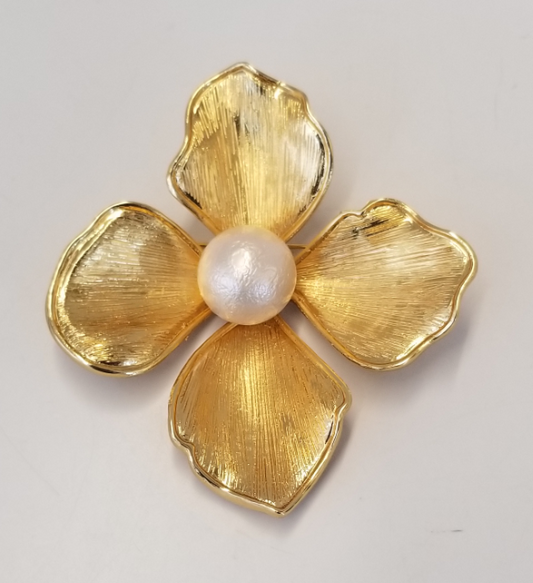 Gold and Pearl Flower Pin