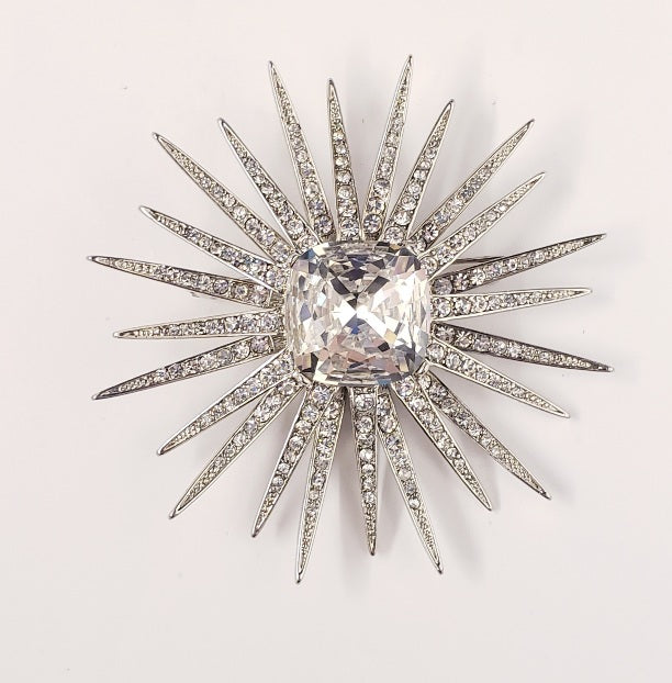 2 3-4" Silver Crystal Starburst Pin