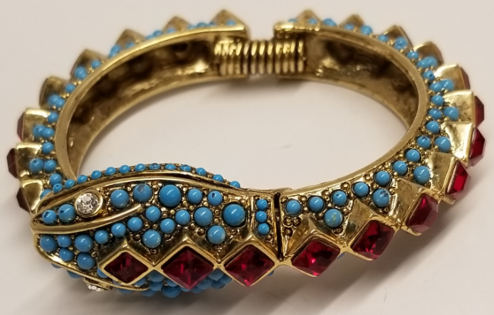 Light Antique Gold Turquoise Dots Ruby Stones Accents Snake