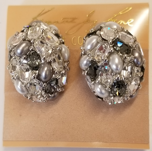 Black Diamond & Pearl Cluster Clip-On Earrings