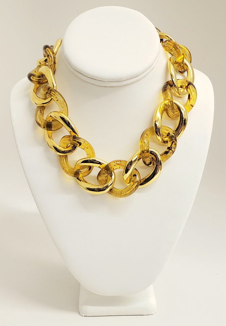 18" Polished Gold Speckled Amber Link Necklace