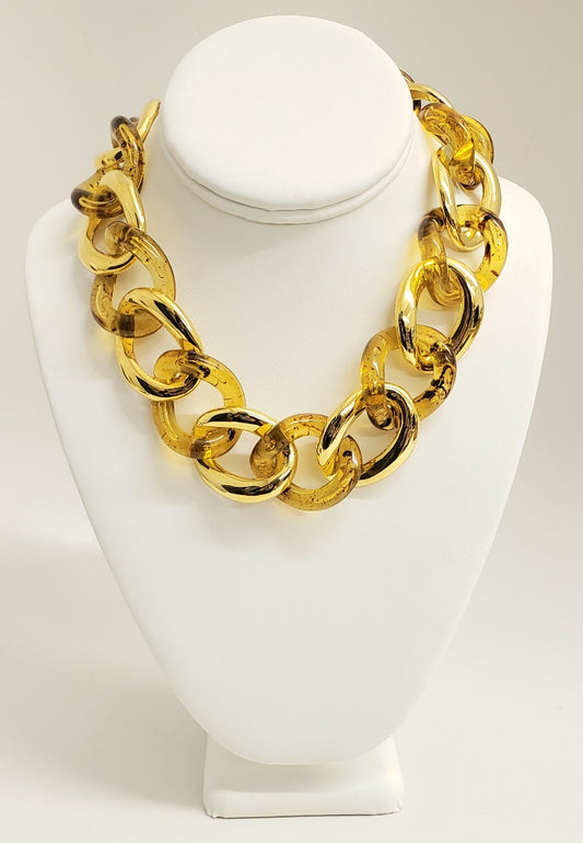 18" Polished Gold Speckled Amber Link Necklace