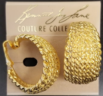 gold textured hoop clip earring