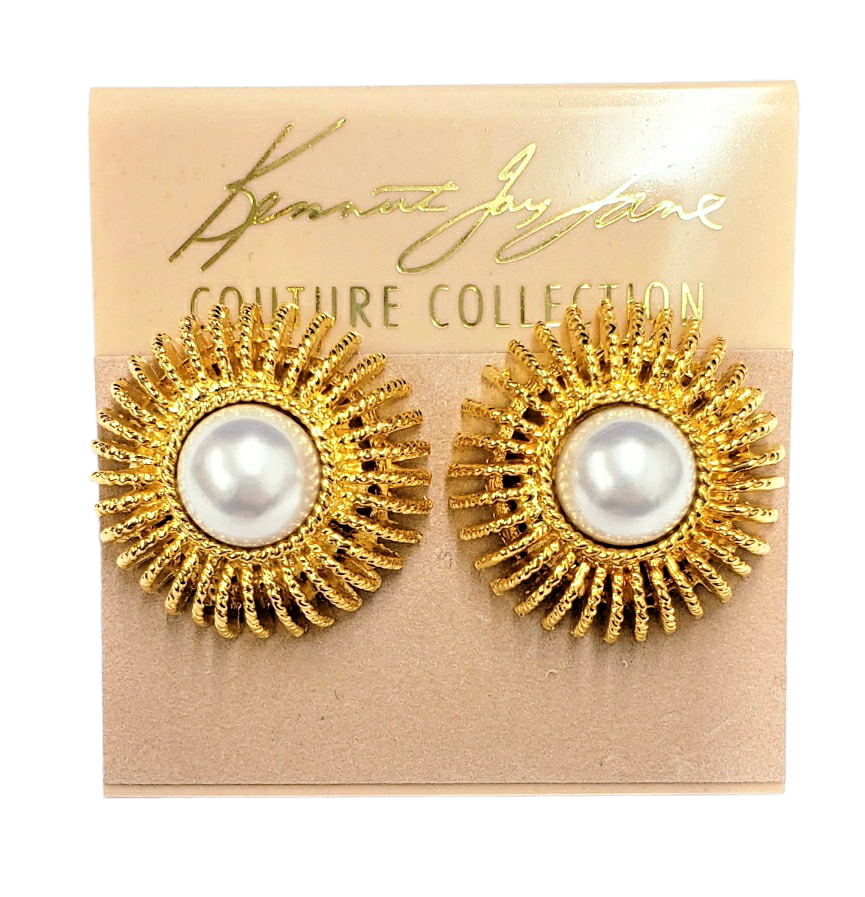 Gold with Pearl Center Button Pierced Earring