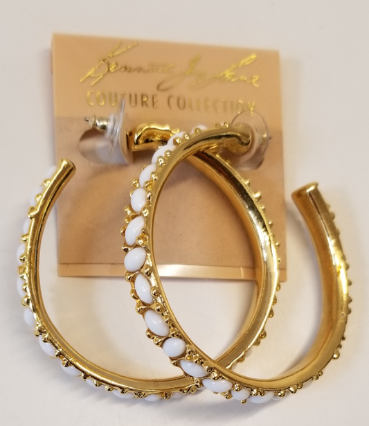 large size white cabachon hoop earring