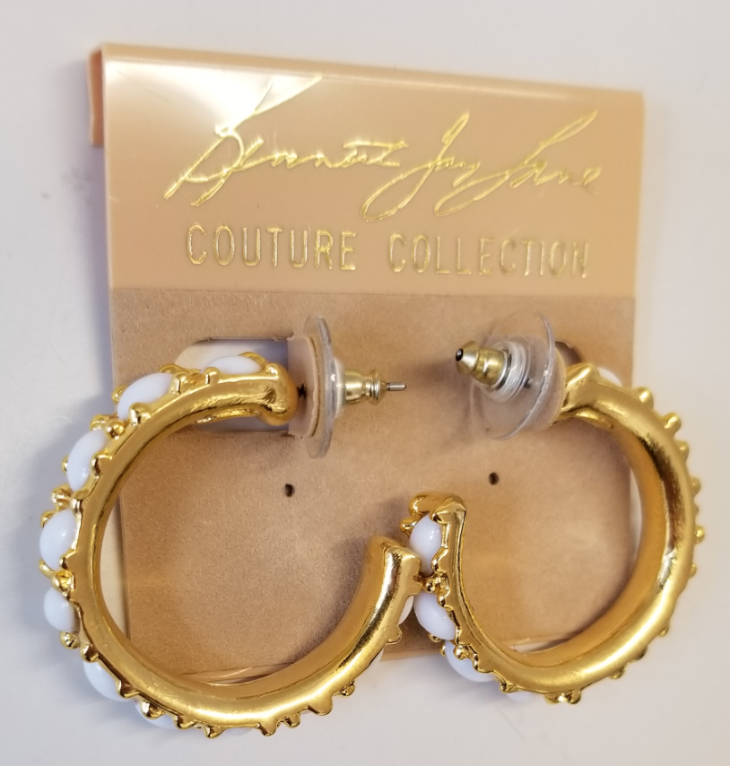 small size white cabachons hoop pierced earring