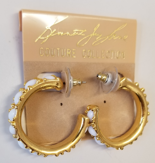 small size white cabachons hoop pierced earring